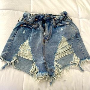 Distressed denim shorts